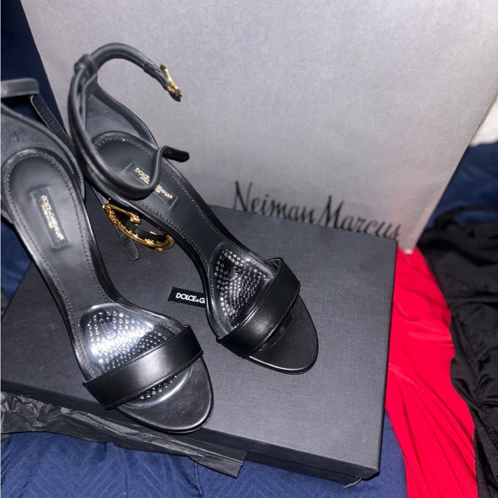 Dolce & Gabbana Black Stiletto Heels with Ankle Strap